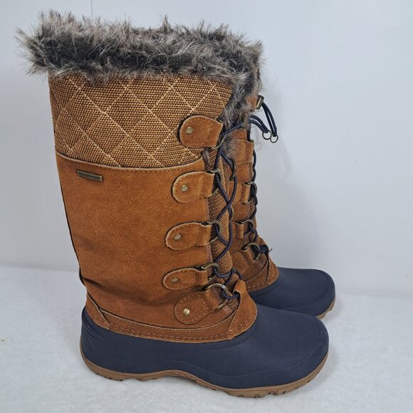 Khombu‎ Brown Leather Tall Faux Fur Snow Boots Women's Size 6 - Preowned - Picture 1 of 11